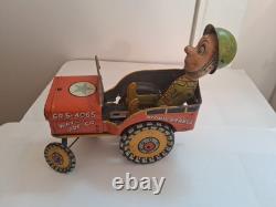 GI JOE Jouncing Jeep TIN TOY CAR CR5-4065 Atomic Brakes Supersonic Speed 1940s