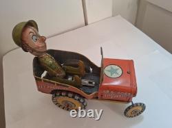 GI JOE Jouncing Jeep TIN TOY CAR CR5-4065 Atomic Brakes Supersonic Speed 1940s