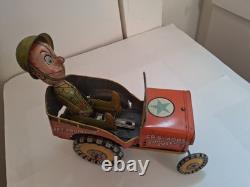 GI JOE Jouncing Jeep TIN TOY CAR CR5-4065 Atomic Brakes Supersonic Speed 1940s