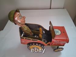 GI JOE Jouncing Jeep TIN TOY CAR CR5-4065 Atomic Brakes Supersonic Speed 1940s