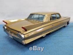 Great Old Tin Friction Toy Car Huge 17 Gold Cadillac Bandai Japan 1961 Rare