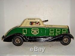 HIGH GRADE MARX GANG BUSTERS TIN WIND UP ANTIQUE TOY CAR Complete Works Sparks