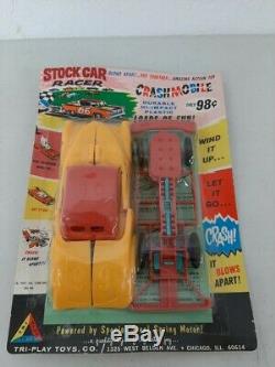 HTF 1960's Tri-Play Toys Stock Car Crashmobile 7 Wind Up Blow Apart Car MOC New
