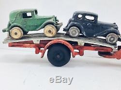 HUBLEY CAST IRON 1930s NU CAR TRANSPORT with TWO AUSTIN COUPES