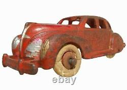 HUBLEY ZEPHYR VINT 1930'S RD/SLVR ENML PNTD CAST IRON TOY CAR WithWHT RUBBER TIRES