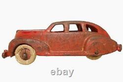 HUBLEY ZEPHYR VINT 1930'S RD/SLVR ENML PNTD CAST IRON TOY CAR WithWHT RUBBER TIRES