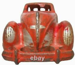 HUBLEY ZEPHYR VINT 1930'S RD/SLVR ENML PNTD CAST IRON TOY CAR WithWHT RUBBER TIRES