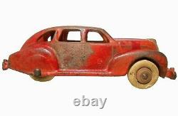 HUBLEY ZEPHYR VINT 1930'S RD/SLVR ENML PNTD CAST IRON TOY CAR WithWHT RUBBER TIRES