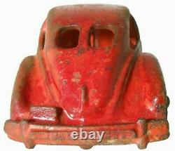 HUBLEY ZEPHYR VINT 1930'S RD/SLVR ENML PNTD CAST IRON TOY CAR WithWHT RUBBER TIRES