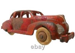 HUBLEY ZEPHYR VINT 1930'S RD/SLVR ENML PNTD CAST IRON TOY CAR WithWHT RUBBER TIRES