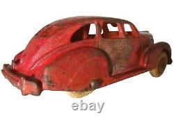 HUBLEY ZEPHYR VINT 1930'S RD/SLVR ENML PNTD CAST IRON TOY CAR WithWHT RUBBER TIRES