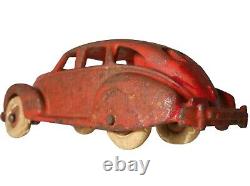 HUBLEY ZEPHYR VINT 1930'S RD/SLVR ENML PNTD CAST IRON TOY CAR WithWHT RUBBER TIRES