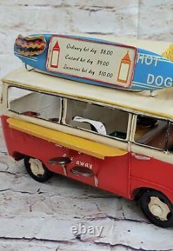 Handmade metal car model Fast Food Truck Red Antique Resturant Decor Artwork NR