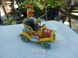 Happy Chick 1957 Vtg Tin Litho, Friction Car Yonezawa, Japan Works Good