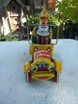 Happy Chick 1957 Vtg Tin Litho, Friction Car Yonezawa, Japan Works Good