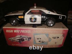 Highway Patrol Tinplate Table Toy Car With Box 1960 Vintage Battery Operated