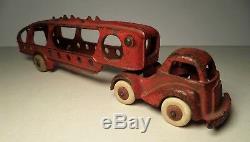 Hubley Cast Iron Red Car Auto / Carrier Transport Arcade