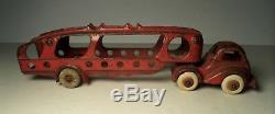 Hubley Cast Iron Red Car Auto / Carrier Transport Arcade