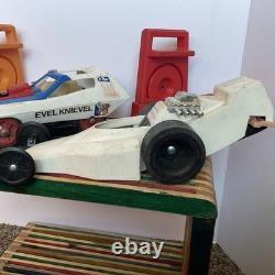 Ideal 1974 Evil Kenevil Formula 1 Dragster Car + Stunt Crash Car +Launchers