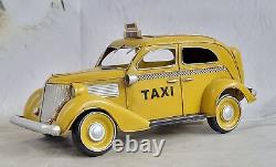 Iron Retro Vintage Metal Car Model Classic Metal Craft Yellow Taxi Model Decor