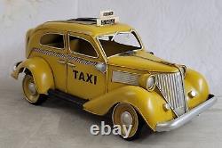 Iron Retro Vintage Metal Car Model Classic Metal Craft Yellow Taxi Model Decor