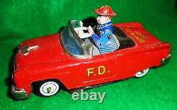 JAPANESE K. O. Co BUMP n GO FIRE CHIEF CAR, NICE SHAPE & COMPLETE, WORKS GREAT