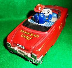 JAPANESE K. O. Co BUMP n GO FIRE CHIEF CAR, NICE SHAPE & COMPLETE, WORKS GREAT