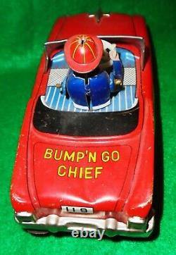 JAPANESE K. O. Co BUMP n GO FIRE CHIEF CAR, NICE SHAPE & COMPLETE, WORKS GREAT