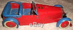 JAUNTY1930's MECCANO CONSTRUCTOR #1 SPORTS TOURER RACING CAR RED & BLUE CLEAN 8