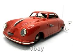 JNF Prototyp Porsche 356 Tin Wind-Up Car 21cm with Key 1950s Germany Red