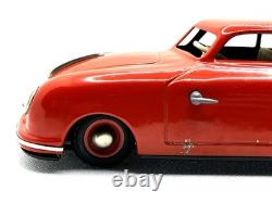 JNF Prototyp Porsche 356 Tin Wind-Up Car 21cm with Key 1950s Germany Red