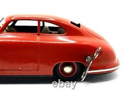 JNF Prototyp Porsche 356 Tin Wind-Up Car 21cm with Key 1950s Germany Red