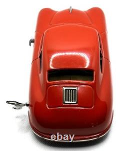 JNF Prototyp Porsche 356 Tin Wind-Up Car 21cm with Key 1950s Germany Red