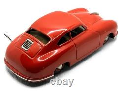 JNF Prototyp Porsche 356 Tin Wind-Up Car 21cm with Key 1950s Germany Red