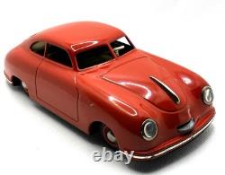 JNF Prototyp Porsche 356 Tin Wind-Up Car 21cm with Key 1950s Germany Red