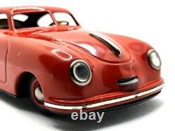 JNF Prototyp Porsche 356 Tin Wind-Up Car 21cm with Key 1950s Germany Red