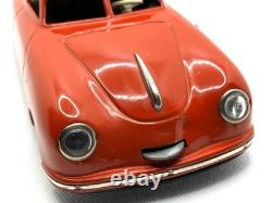 JNF Prototyp Porsche 356 Tin Wind-Up Car 21cm with Key 1950s Germany Red