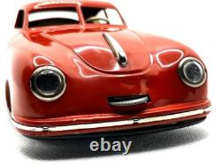 JNF Prototyp Porsche 356 Tin Wind-Up Car 21cm with Key 1950s Germany Red
