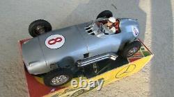 JNF tin toy race car 10 1954 Mercedes Benz W196 W. Germany 1950's wind up & key