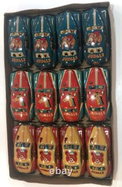 Japanese Tin Car Jungle Full Case Monkey, Giraffe, Bear with Original Box