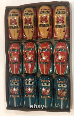 Japanese Tin Car Jungle Full Case Monkey, Giraffe, Bear with Original Box