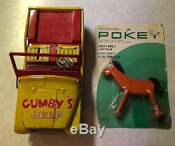 Japanese Tin Metal Car 1960's Gumby Jeep Plus Pokey in Original Package