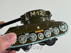 KO M-12 Army Tank war machine truck car JAPAN vtg tin toy