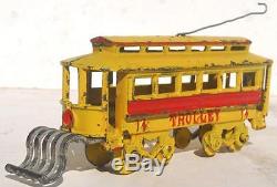 Kenton cast iron train trolley car 14 1905 yellowithred