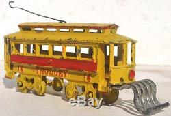Kenton cast iron train trolley car 14 1905 yellowithred