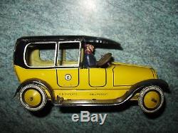 LEHMANN TAXI YELLOW CAB 1920s CLOCKWORK TINPLATE GERMANY VINTAGE TIN TOY CAR 755