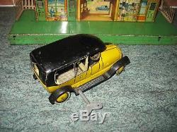 LEHMANN TAXI YELLOW CAB 1920s CLOCKWORK TINPLATE GERMANY VINTAGE TIN TOY CAR 755