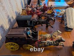 LOT OF ANTIQUE & VINTAGE CAST IRON TOYS Cars And Horse And Carriage Etc