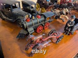 LOT OF ANTIQUE & VINTAGE CAST IRON TOYS Cars And Horse And Carriage Etc