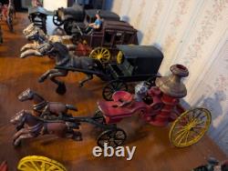LOT OF ANTIQUE & VINTAGE CAST IRON TOYS Cars And Horse And Carriage Etc
